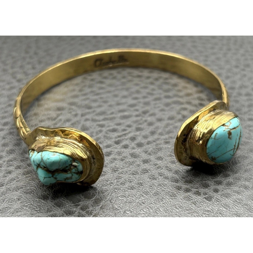 Cleobella Blue Turquoise Stone Mermaid Scale Pattern Cuff Bracelet 7.25"